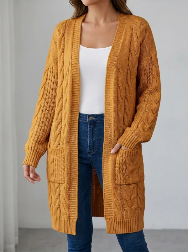 Women's Cable Knit Open-Front Long Cardigan