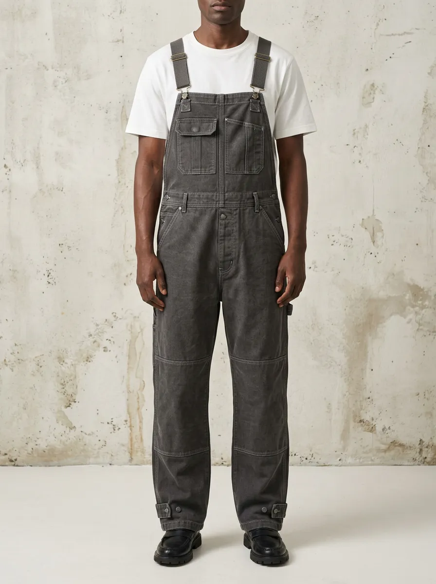 Men's Casual Workwear Charcoal Denim Bib Overalls