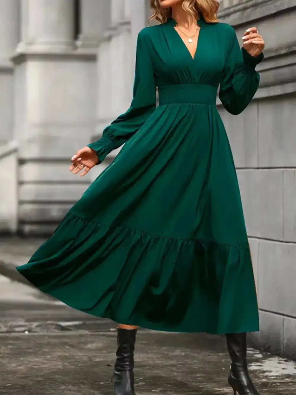 Tiered Long Sleeve Midi Dress