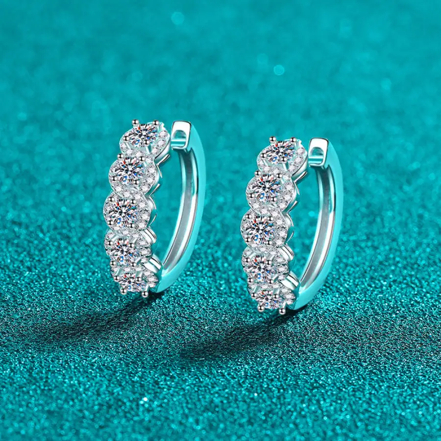 Moissanite Zircon Sterling Silver Huggie Earrings