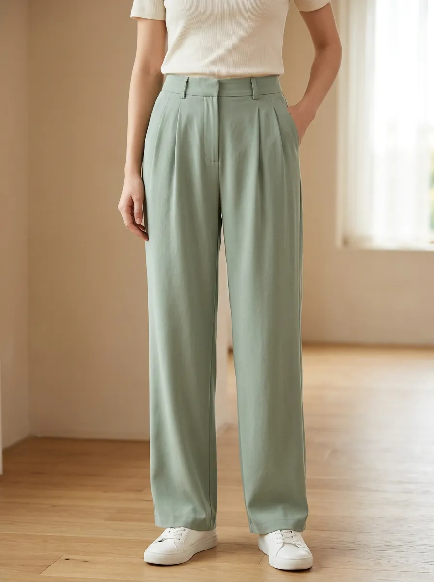 Women's Casual Pleated Wide-Leg Trousers