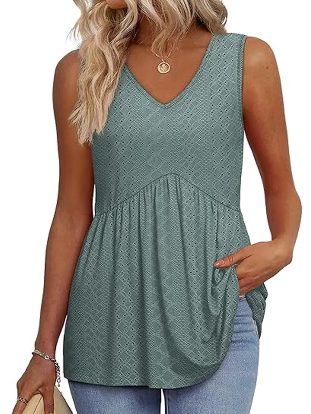 Womens Tank Tops 2025 Flowy Peplum Tops For Women Dressy Sleeveless V Neck Babydoll Tank Tops