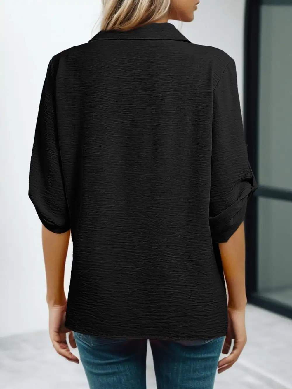 Collar Roll Up Sleeve Blouse