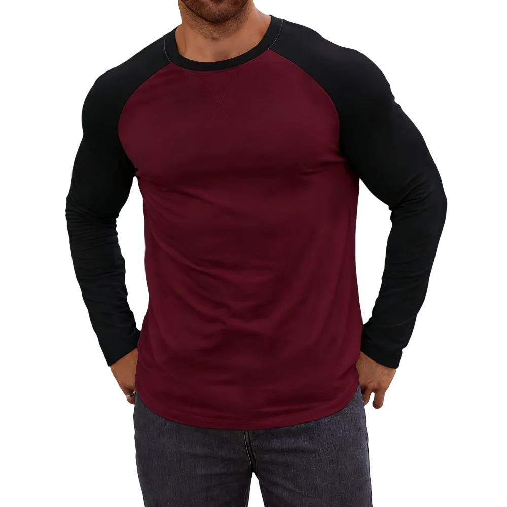 Men's long-sleeved color-blocked slim-fit T-shirt