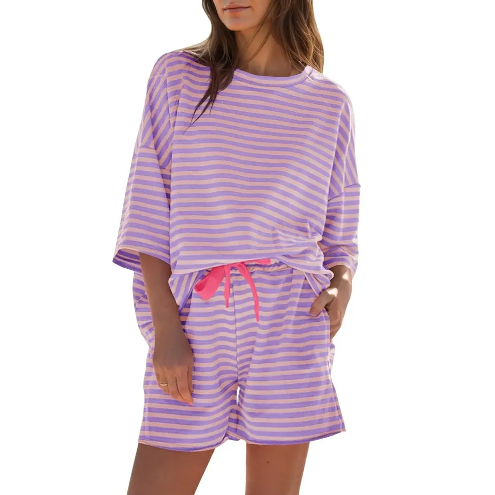 Women's Striped 2 Piece Short Lounge Set