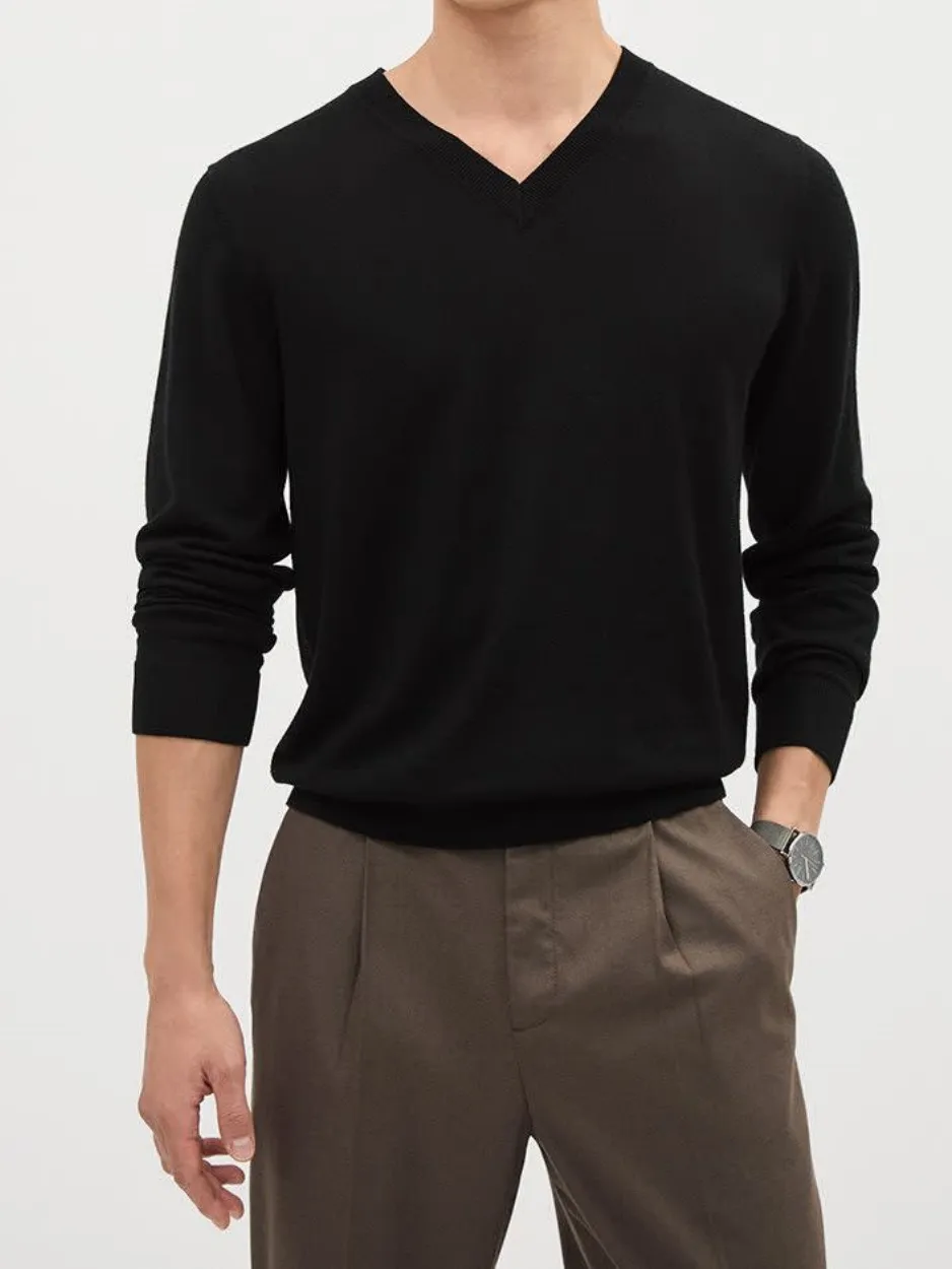 Black Long-Sleeve V-Neck Sweater