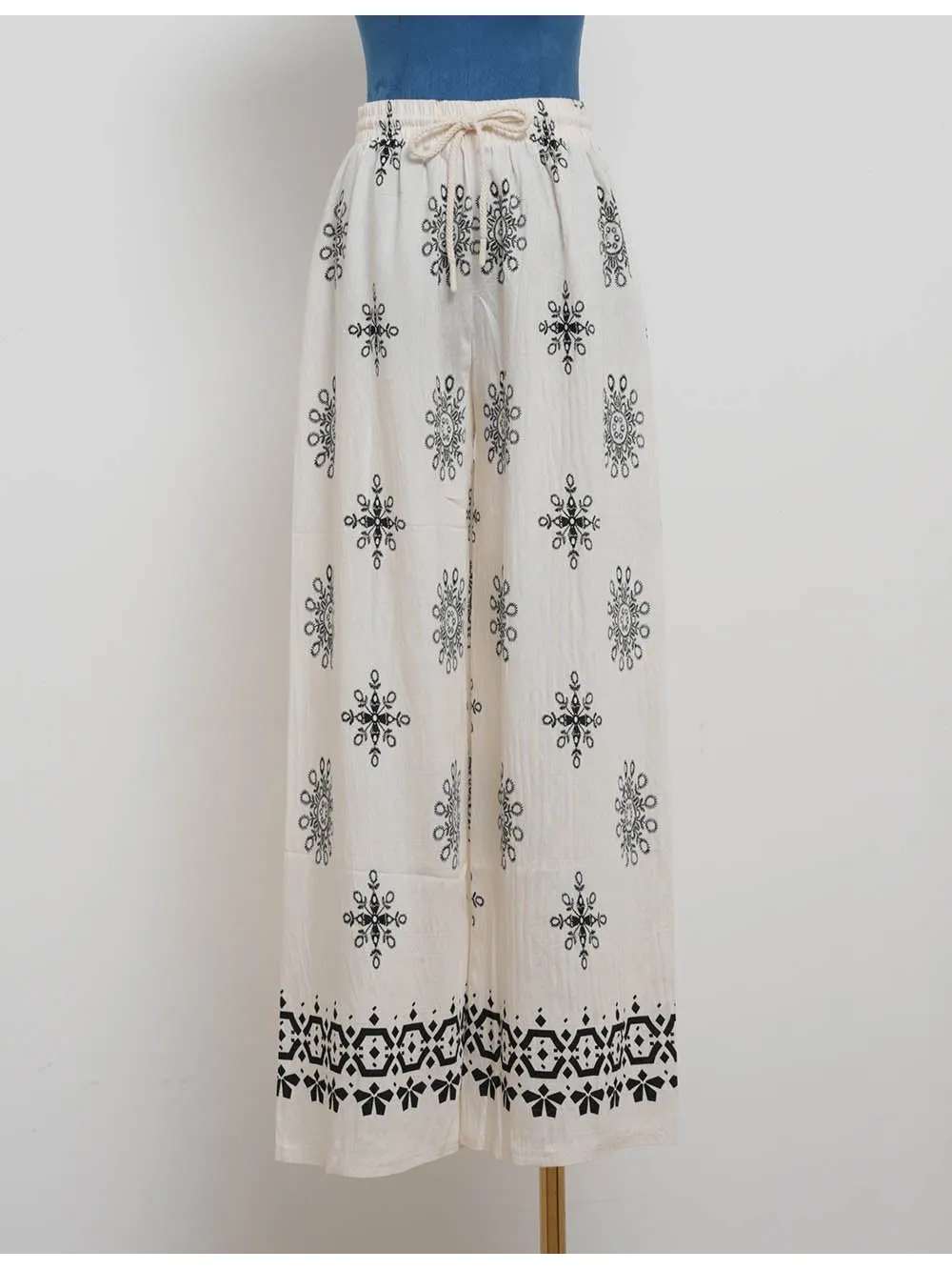 Boho Elastic Waist Lace Up Wide Leg Pants