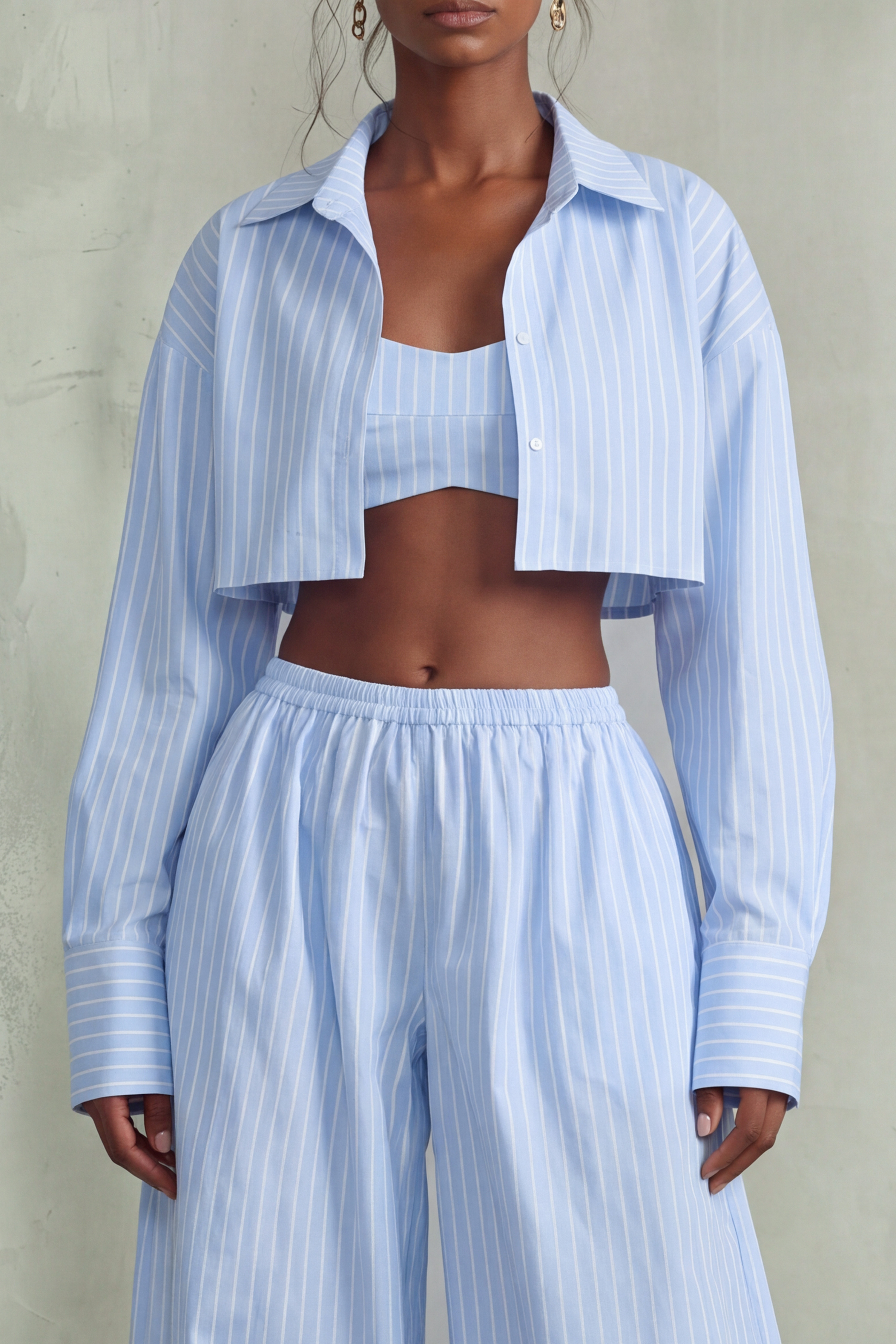 Cropped Shirt Cropped Striped Matching Pants Set