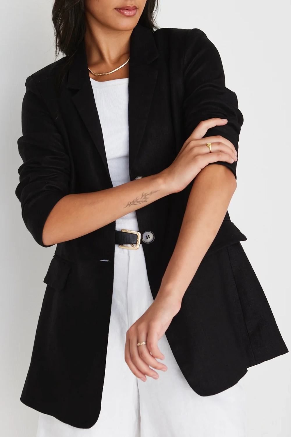 Black Linen Single - Breasted Blazer