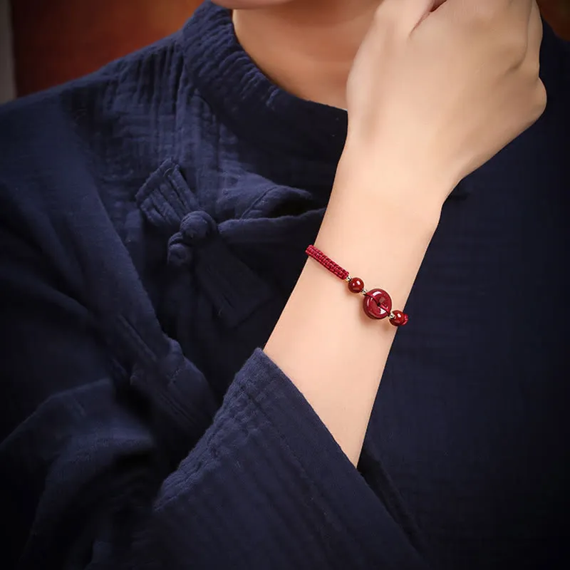 Natural Cinnabar Buckle String Bracelet