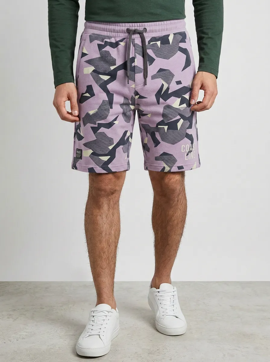 Men's Geometric Wave Camouflage Drawstring Printed Sweat Shorts