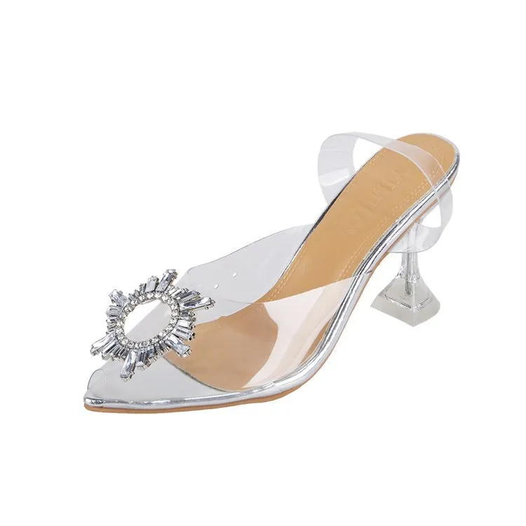 Pointed Toe Slingback Rhinestone Lightweight High Heels