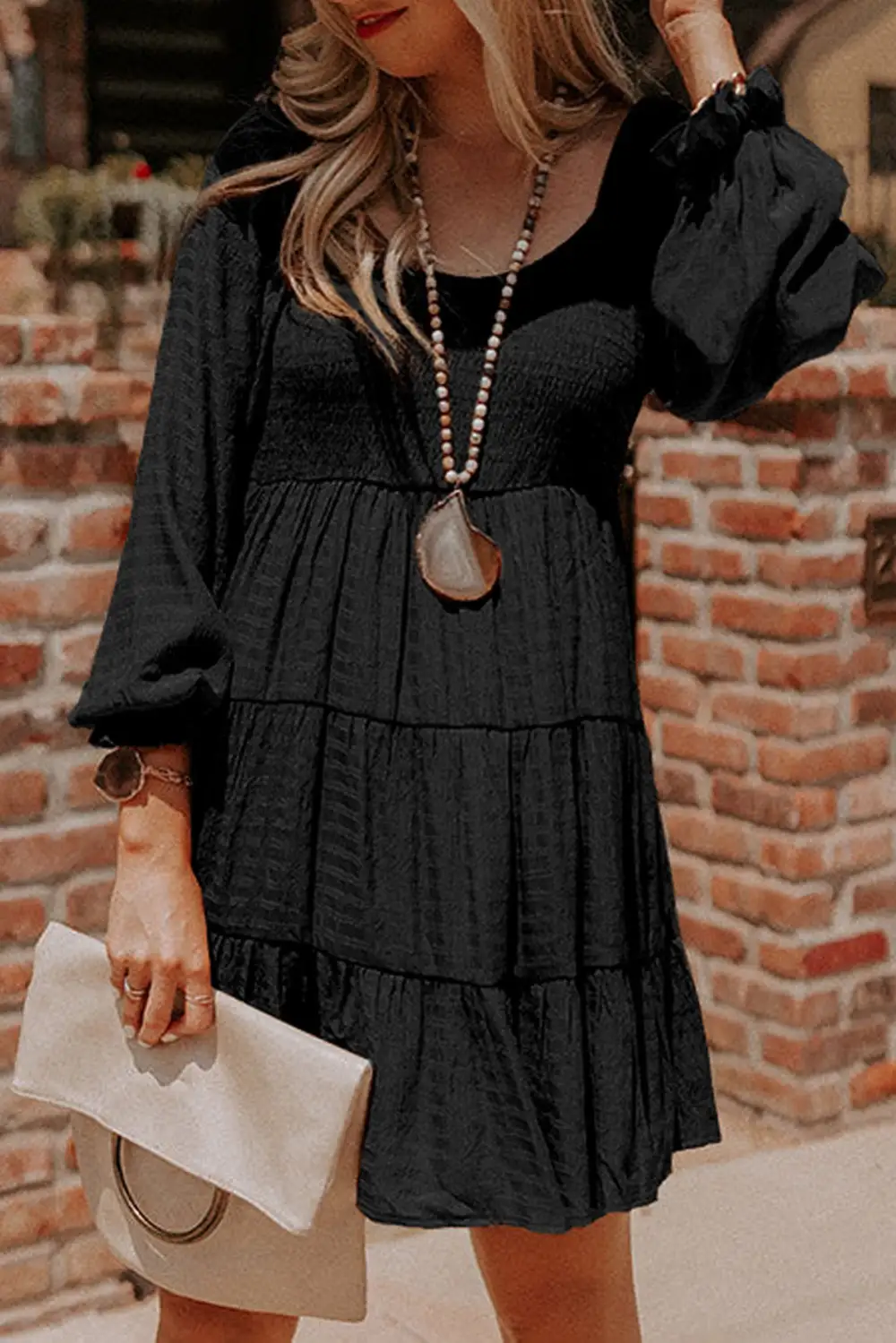 Versatile Tiered Smocked Tie Detail Mini Dress