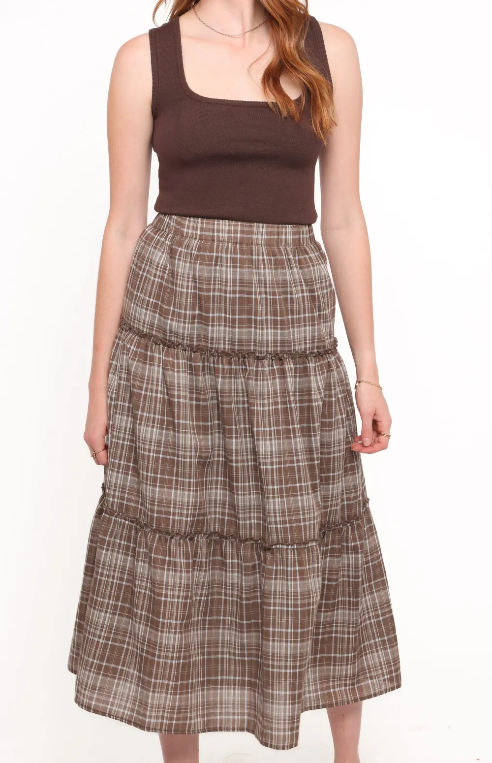 Plaid High Rise Tiered Skirt