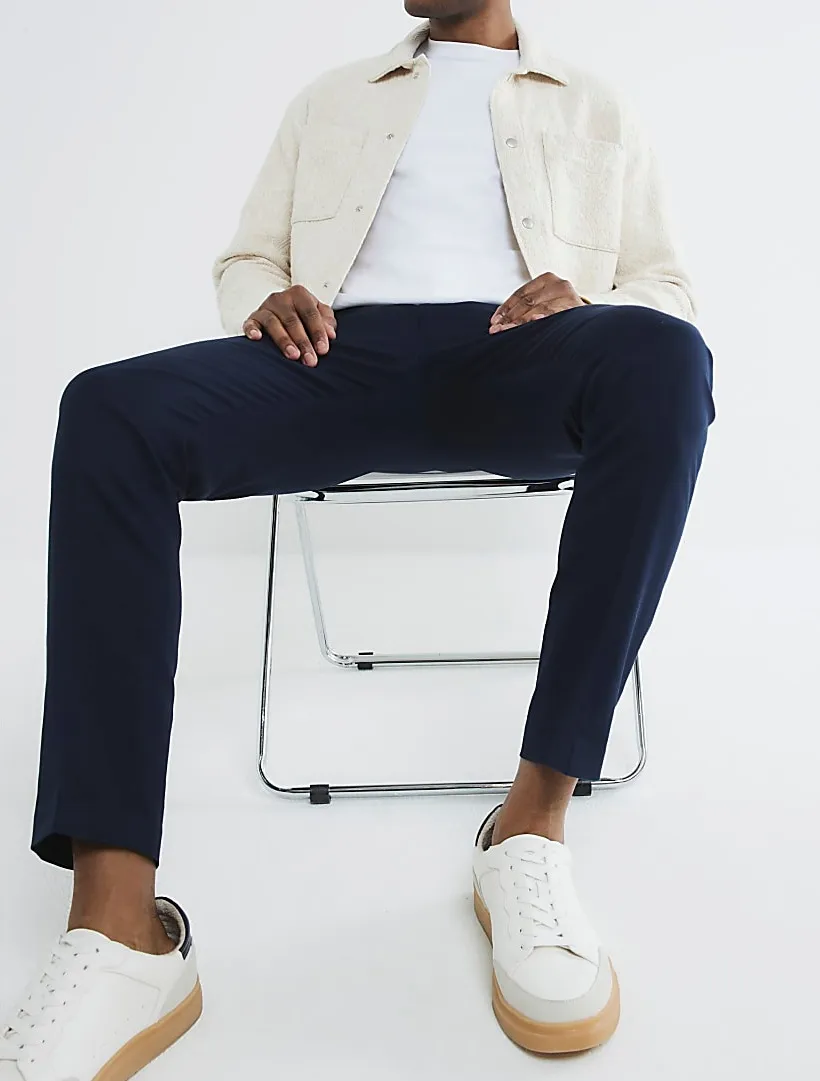 Men's Navy  Slim Fit Cotton Trousers