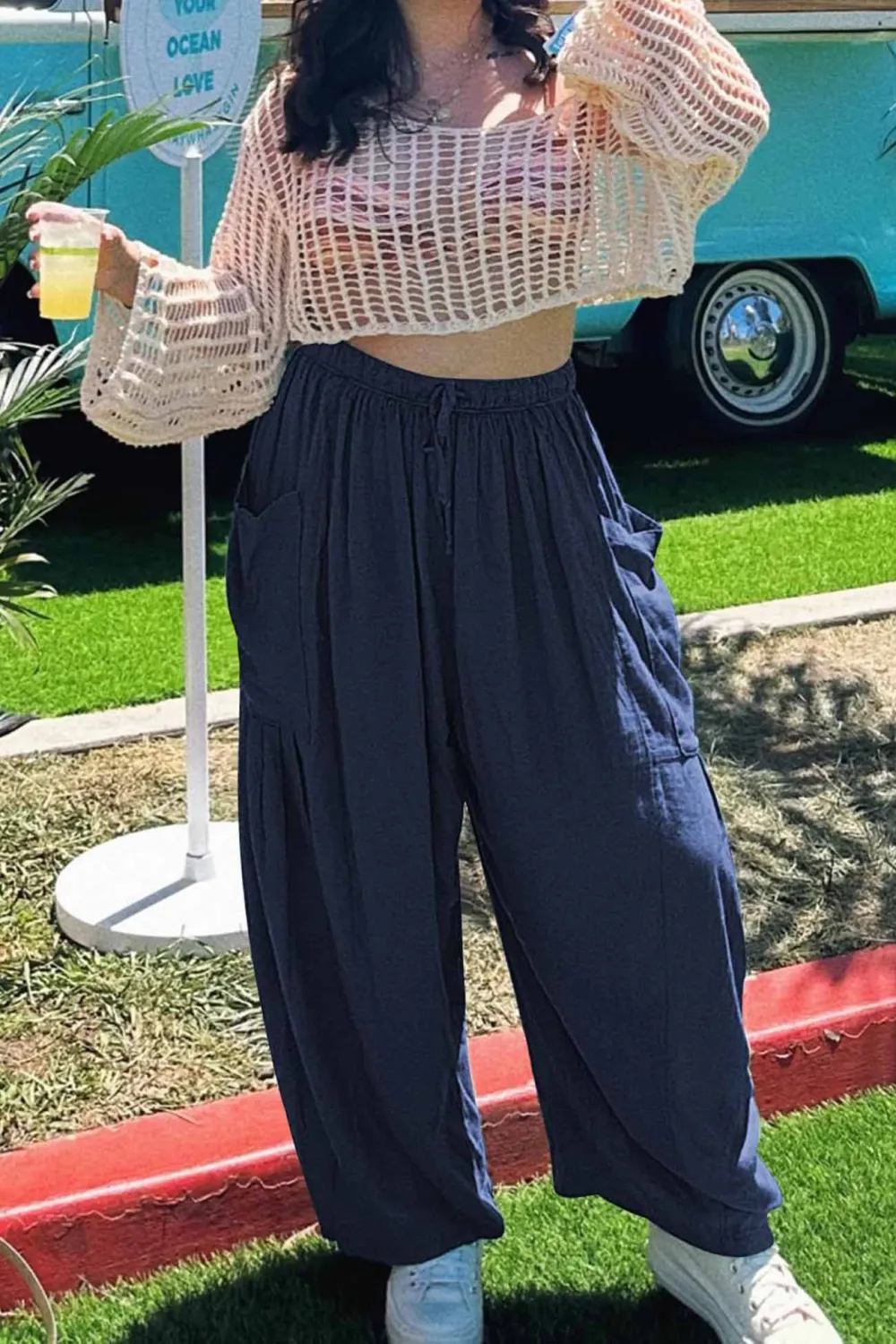 Drawstring Pocket Wide Leg Pants