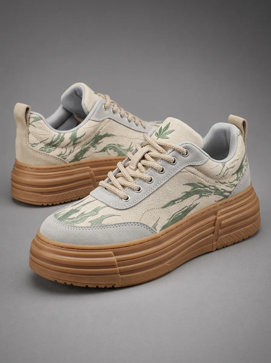 Men's Botanical Weed Leaf Patterned Skate Shoes