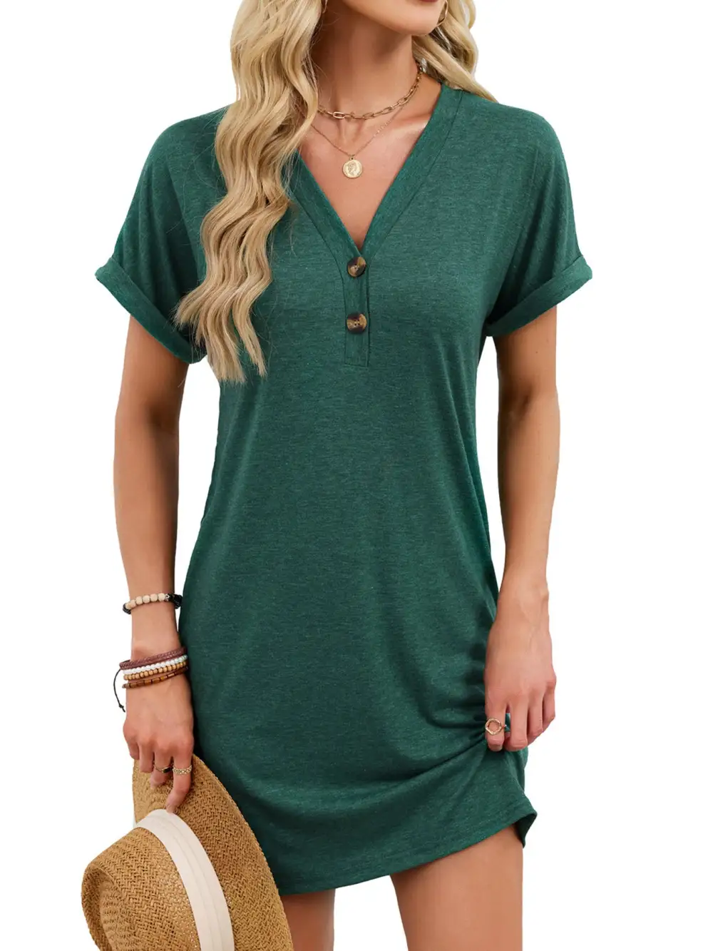 V Neck Short Sleeve Shirt Dress
