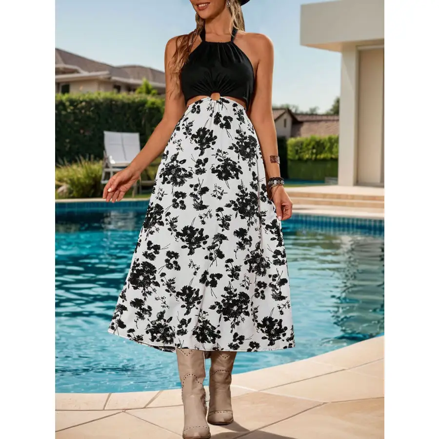 Backless Halter Neck Midi Dress
