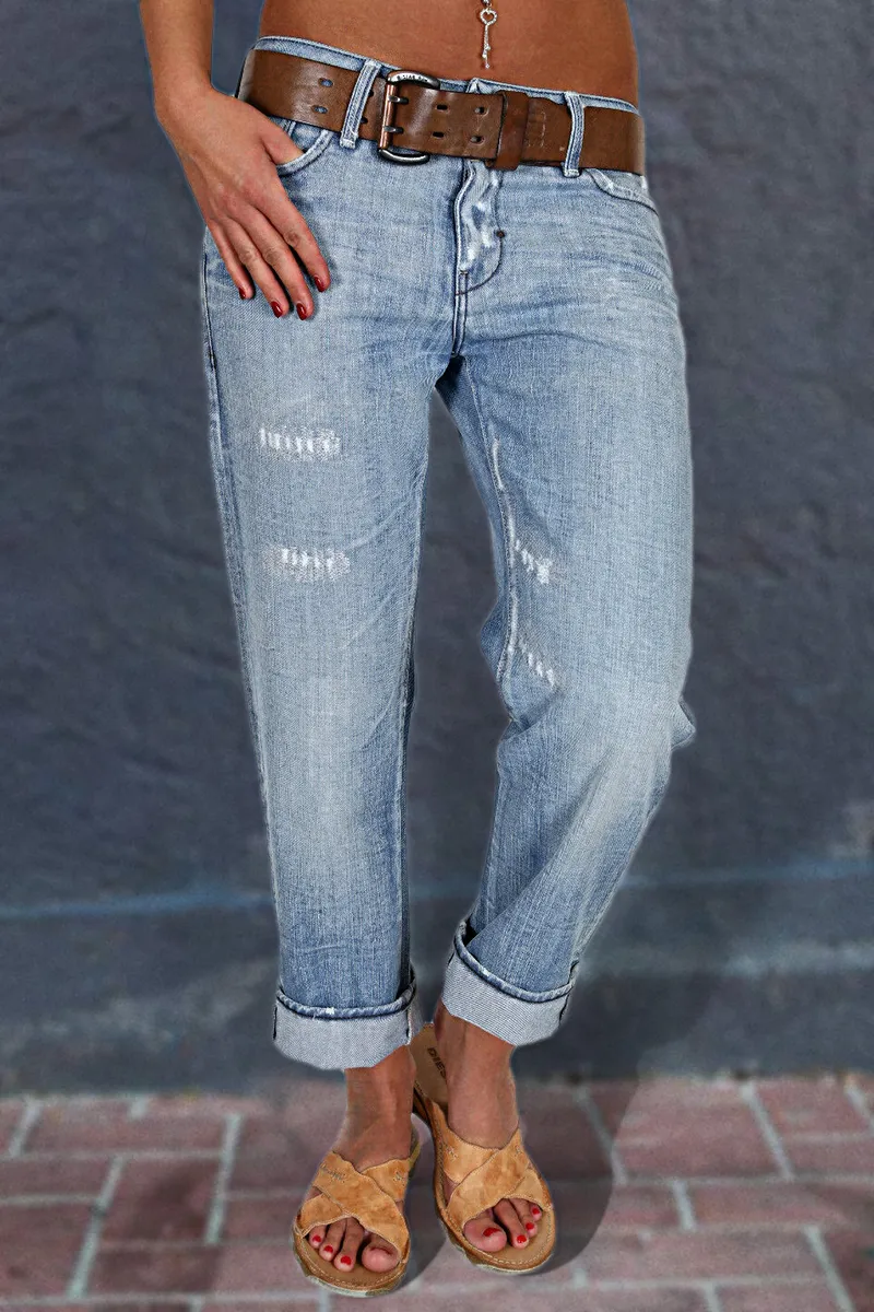 Ripped Zip Detail Slant Pocket Jeans Without Belt