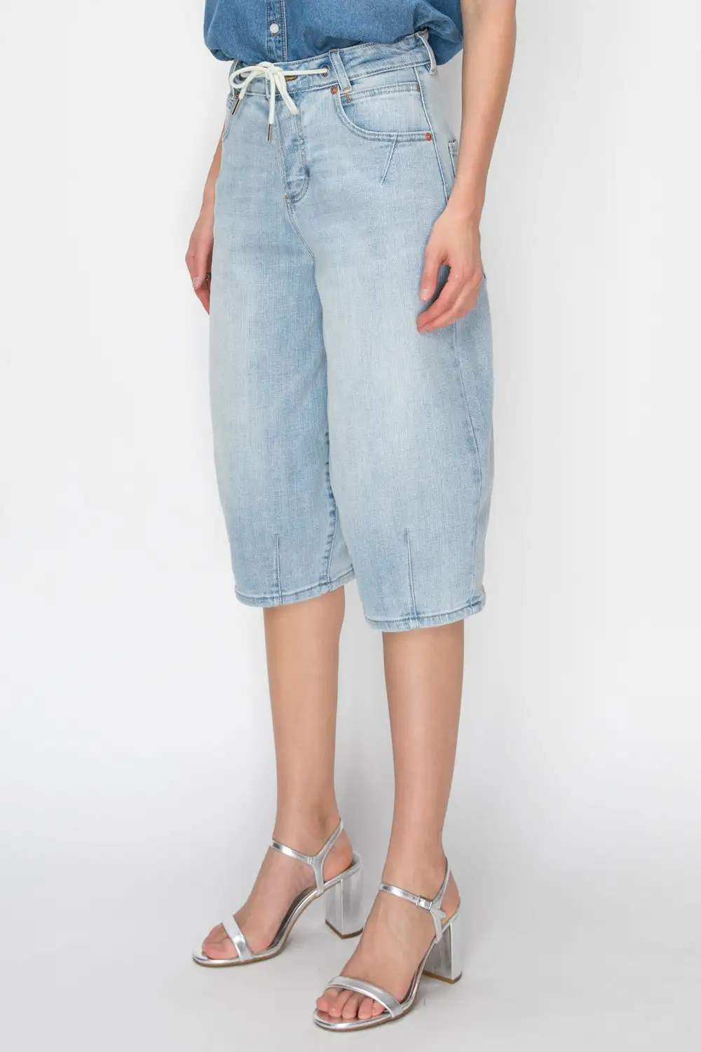 High Rise Tapered Relaxed Denim Shorts