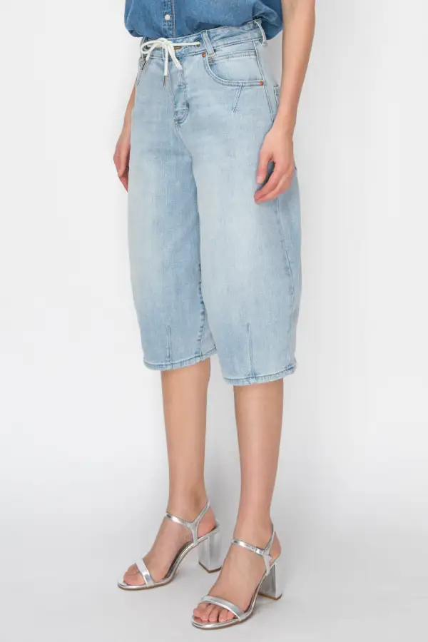 High Rise Tapered Relaxed Denim Shorts