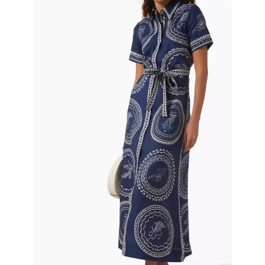Printed Maxi Shirt Dress with Belt
