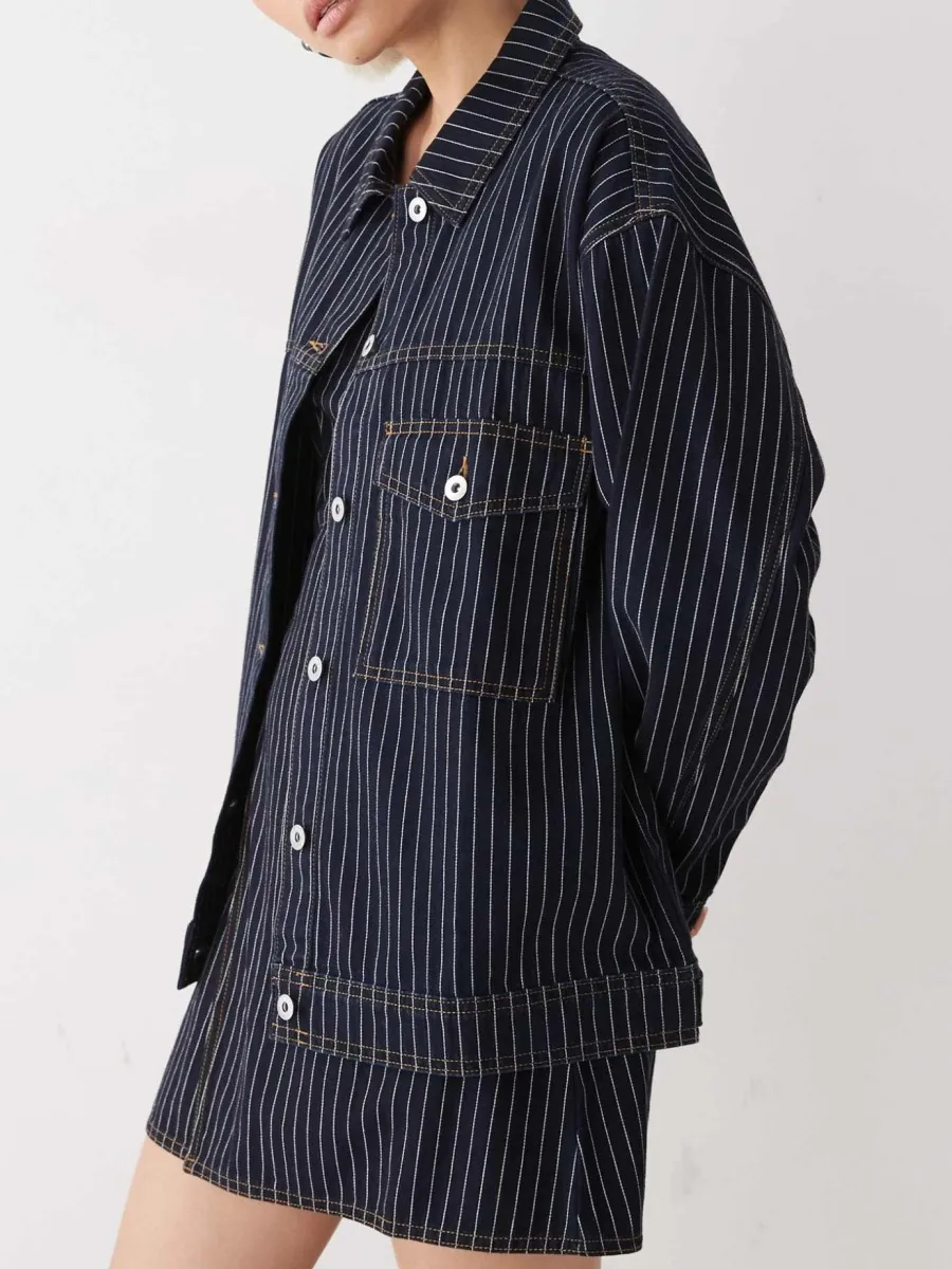 Denim Pinstripe Overshirt Jacket