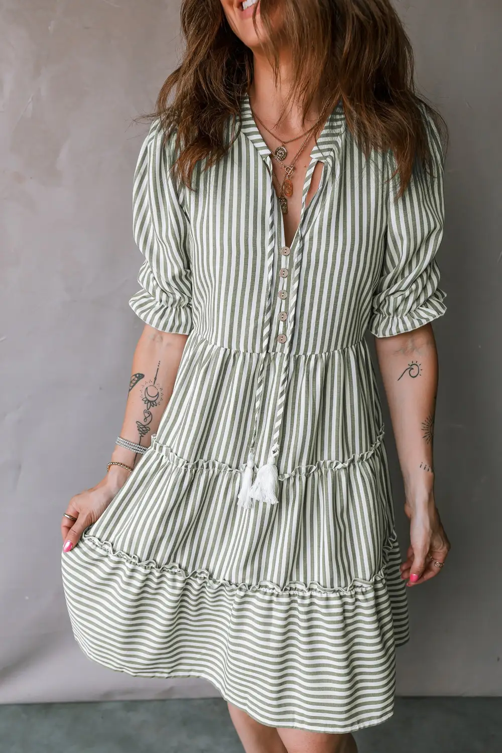 Striped Ruffle Tiered Dress Casual