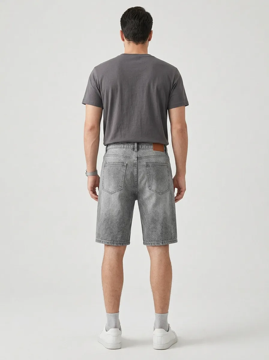 Men's Distressed Street Inspired Line Graphic Distressed Denim Shorts