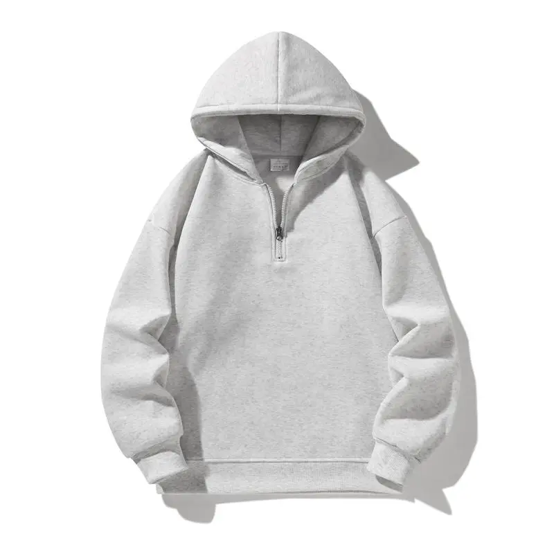 Autumn and Winter Men's Solid Color Sports Casual Zipper Hoodie Warm Lightweight Pullover Beige