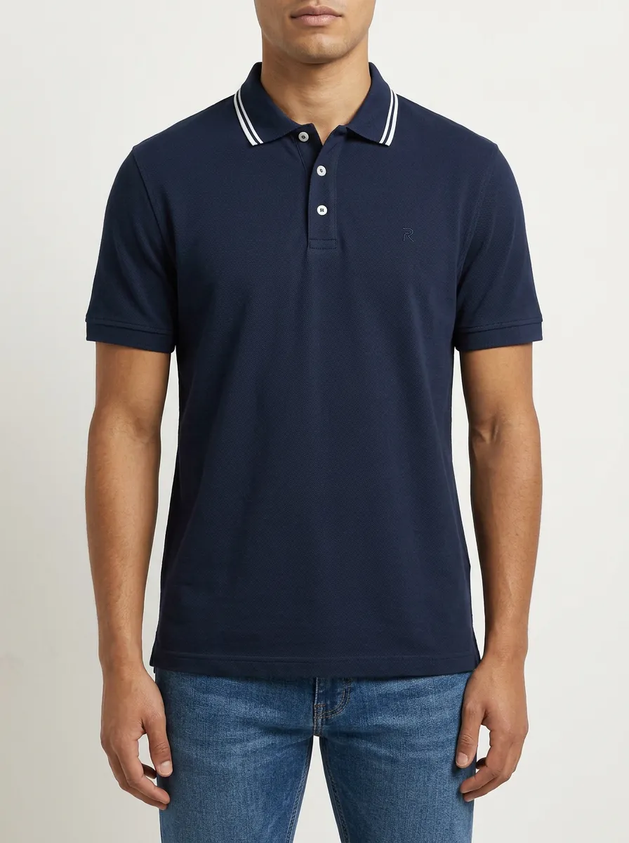 Men's Logo Minimalist Embroidered Navy Polo Shirt
