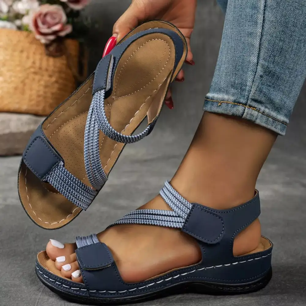 Textured Open Toe Wedge Sandals