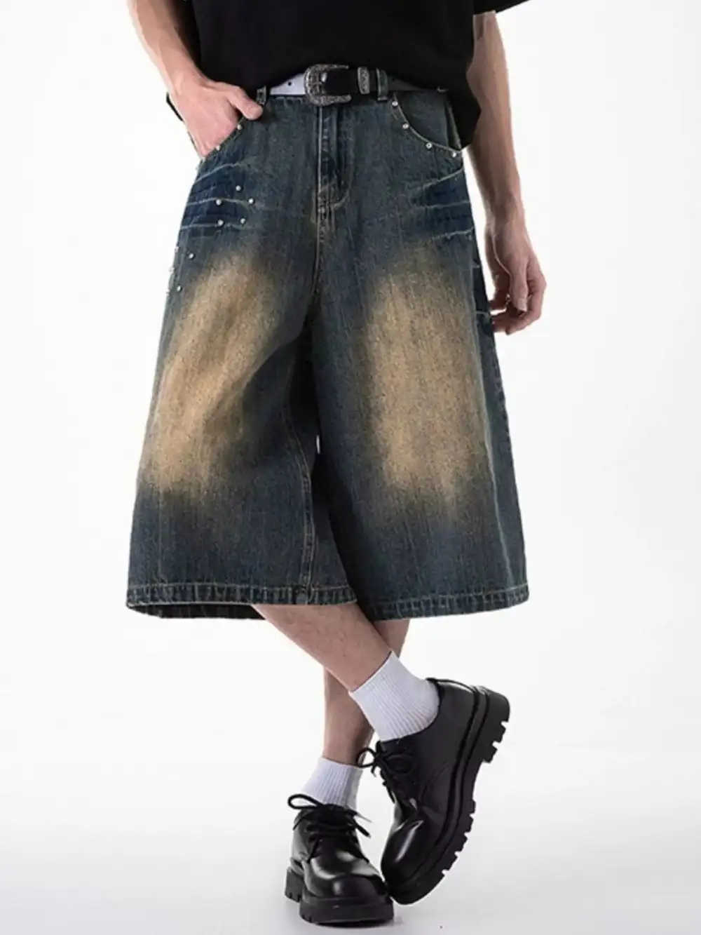 Refined Men's Plus Size Wide Leg Denim Shorts
