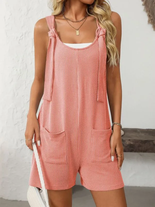 Casual Twisted Stripe Knitted Overall Jumpsuit