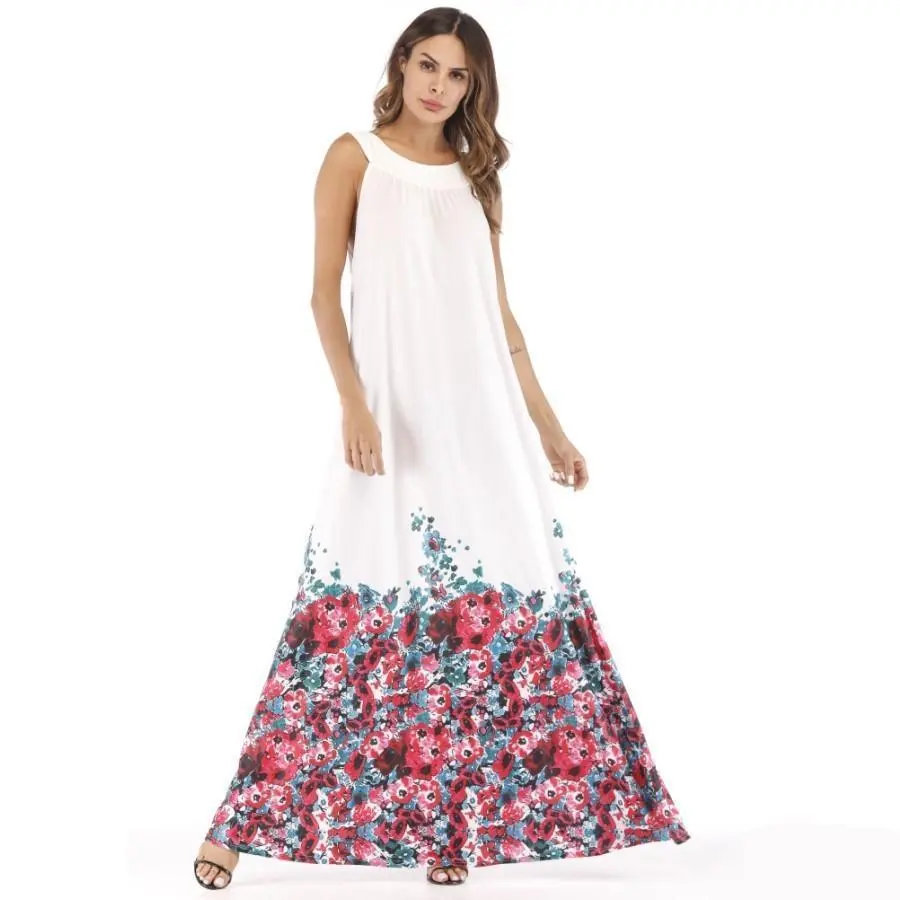 Floral Printed Halterneck Big Hem Maxi Dress