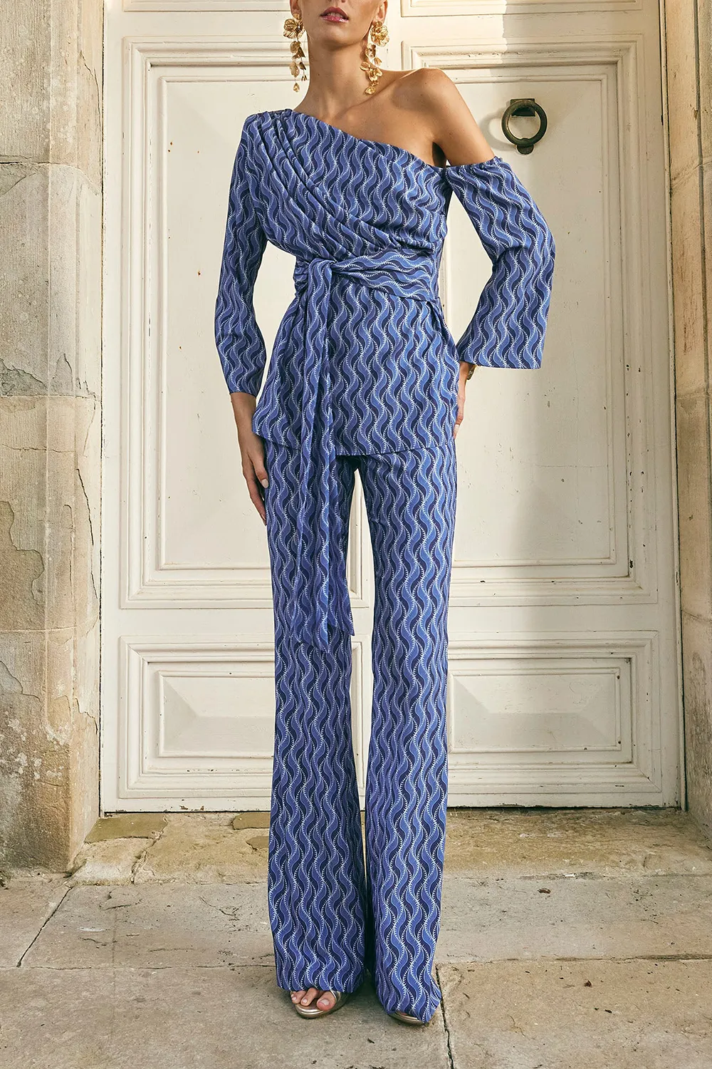 Floral Striped Design Trousers