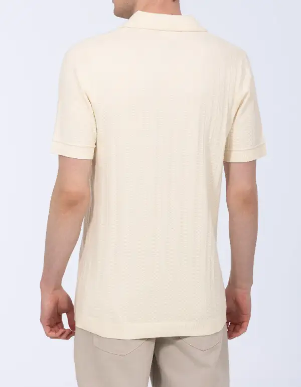 Modern Textured Open Collar Polo Shirt