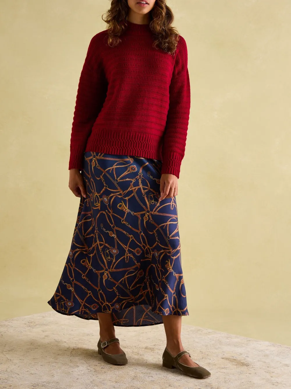 Cream Crew Neck Textured Jumper Contains Merino Wool