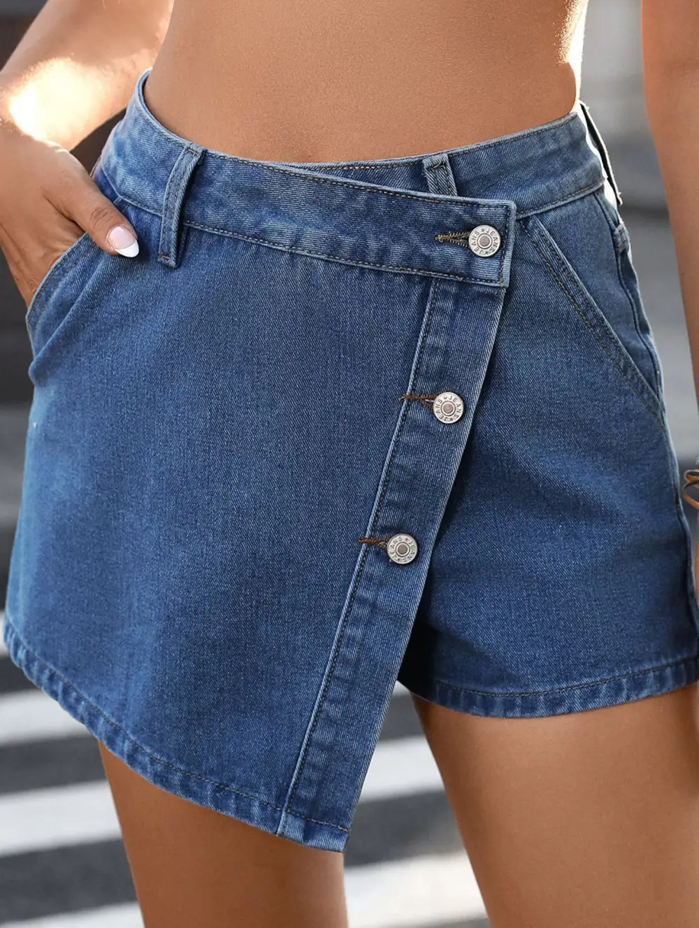 Irregular Button Denim Skort Skirt