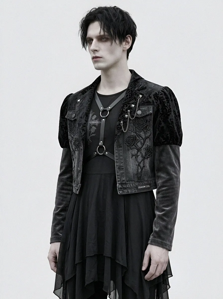 Men's Gothic Rose Cross Embroidered Printed Jacket