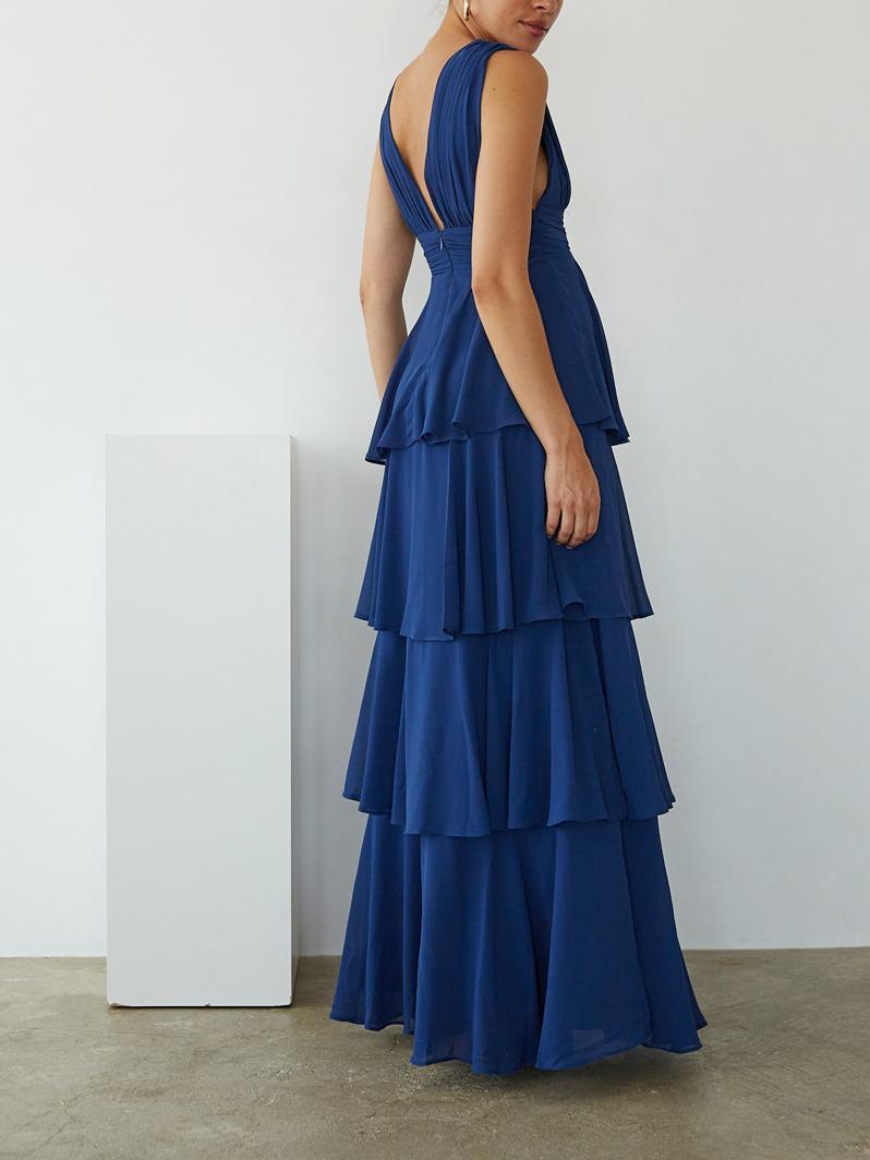 Back Zipper Tiered Maxi Dress