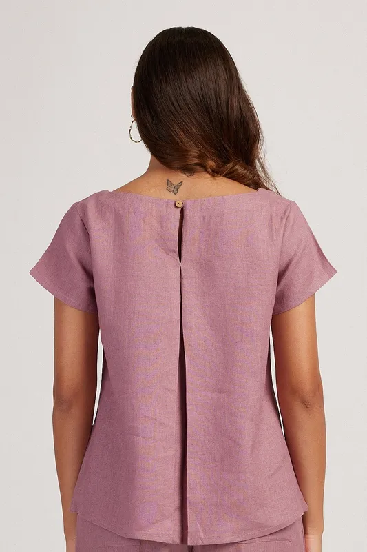 Dusty Pink Linen Boat-Neck Top