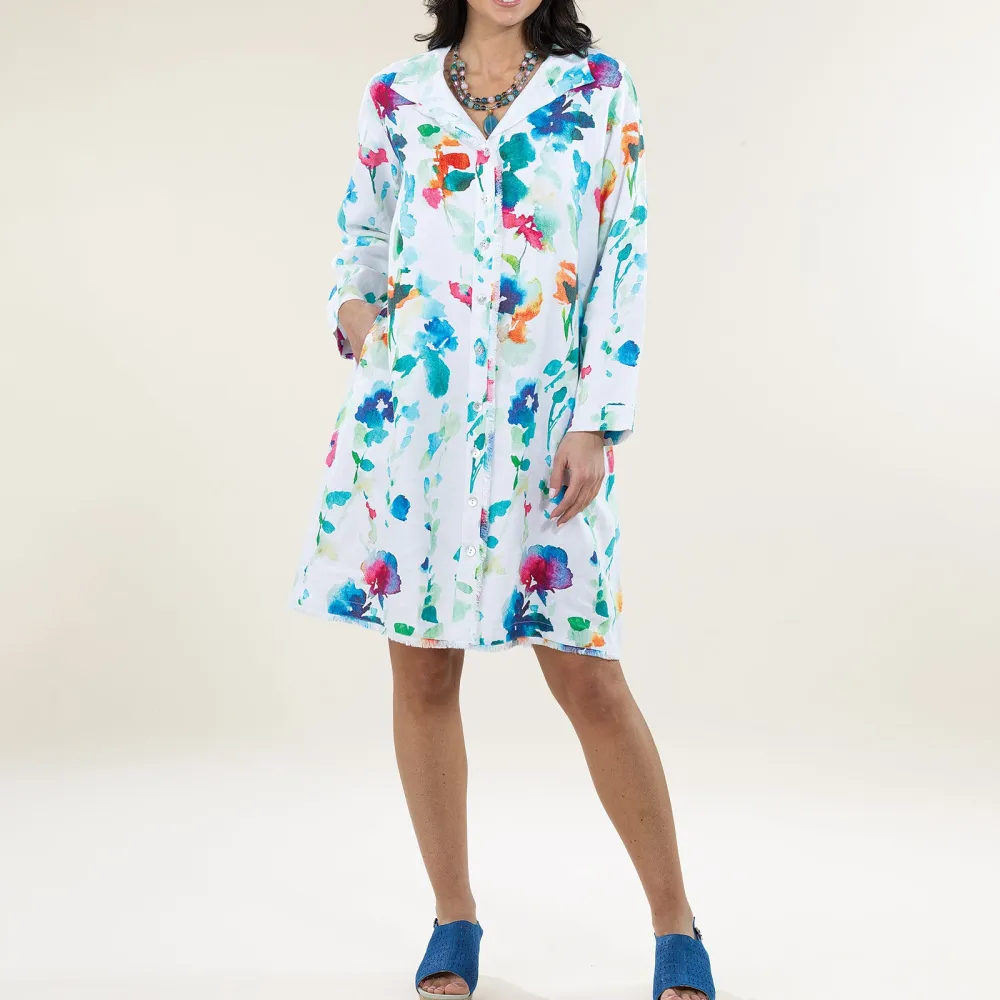 Paint-Splatter Button-Up Linen Dress