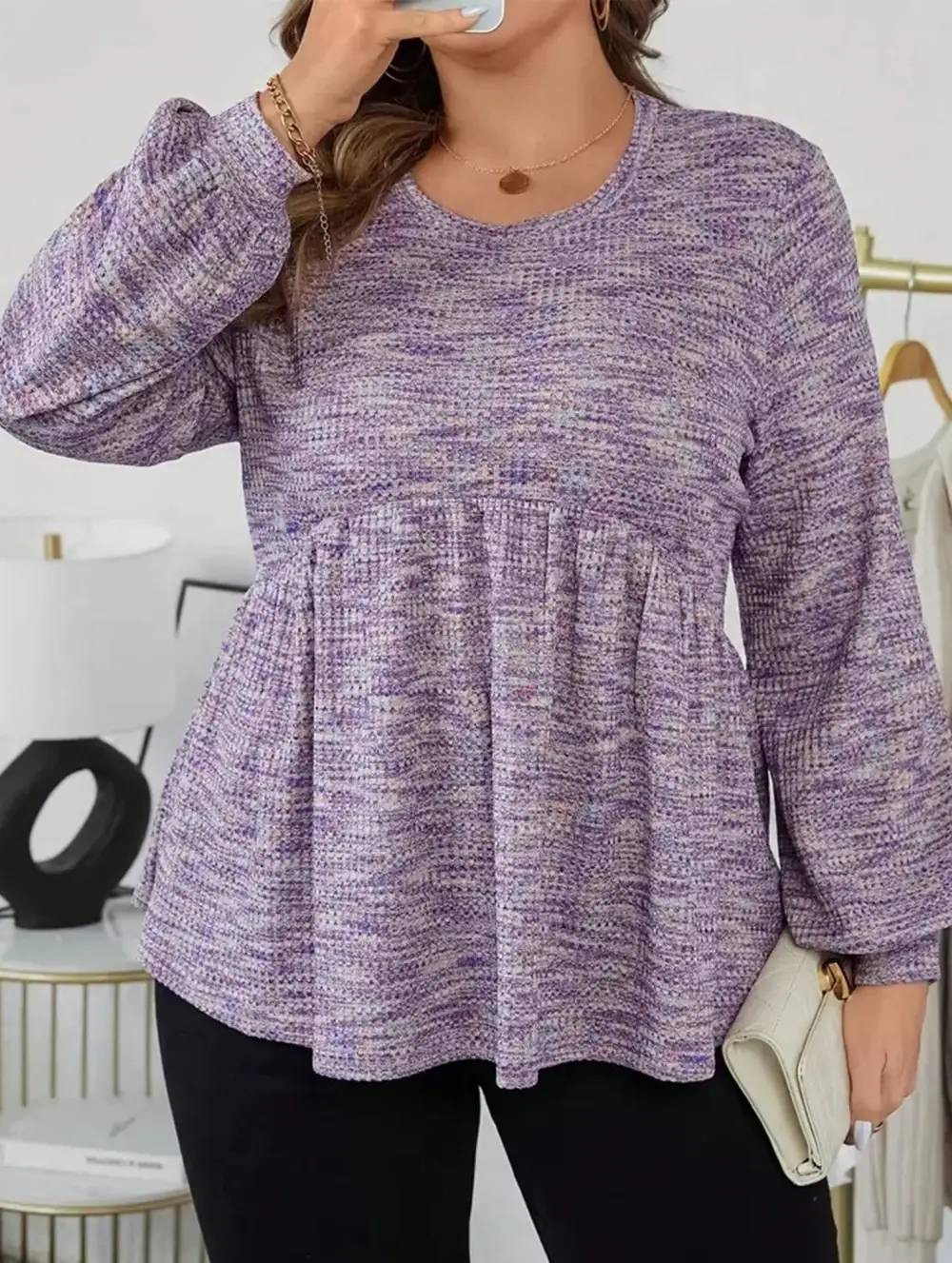 Tie Dye Ruffle Hem Lantern Sleeve Tee