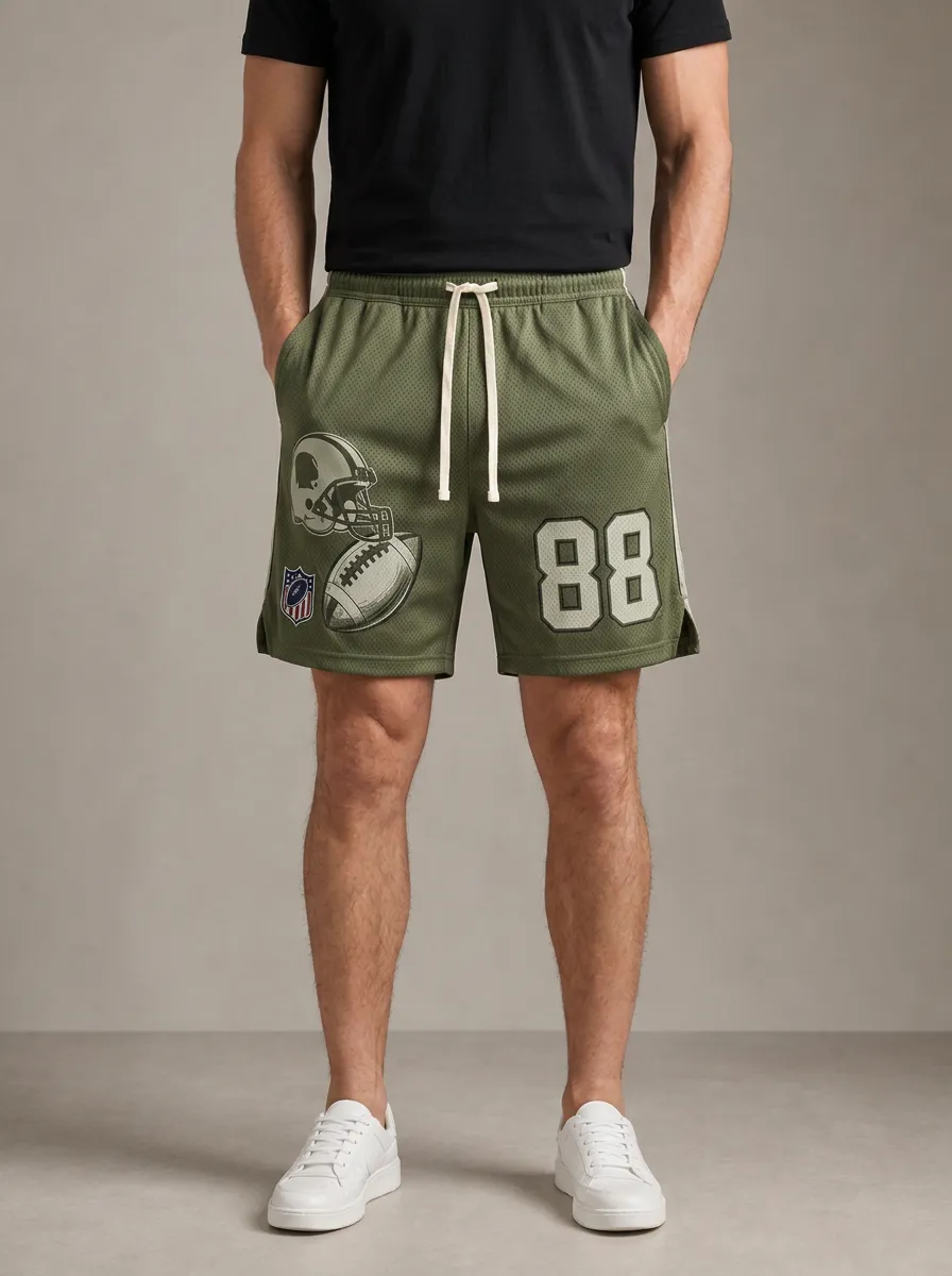 Men's American Football Fan Helmet Ball 88 Printed Mesh Shorts