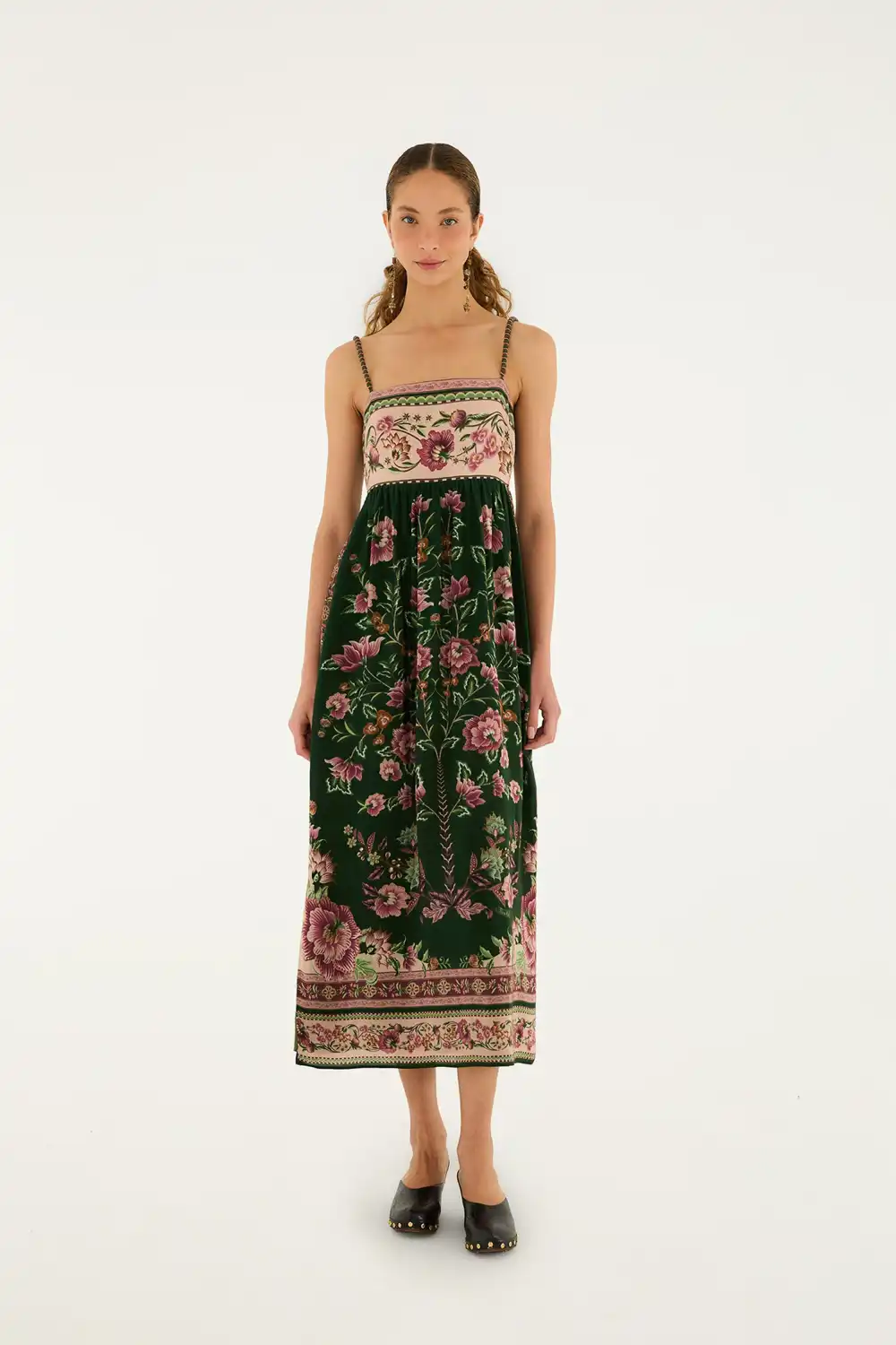 Green Flowering Garden Tree Sleveeless Midi Dress