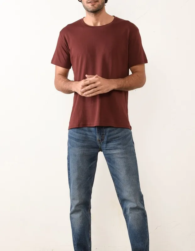 Red Vintage-Wash Cotton Crew Neck T-Shirt