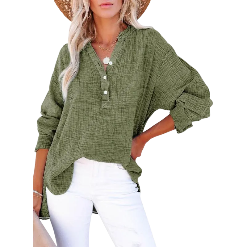 🔥 Women's Casual Button-Up V-Neck Long-Sleeve Shirt | Versatile Everyday Top