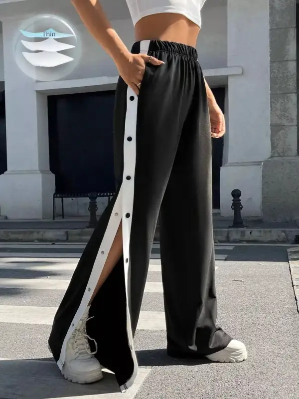 Two Tone Side Snap Wide Leg Pants